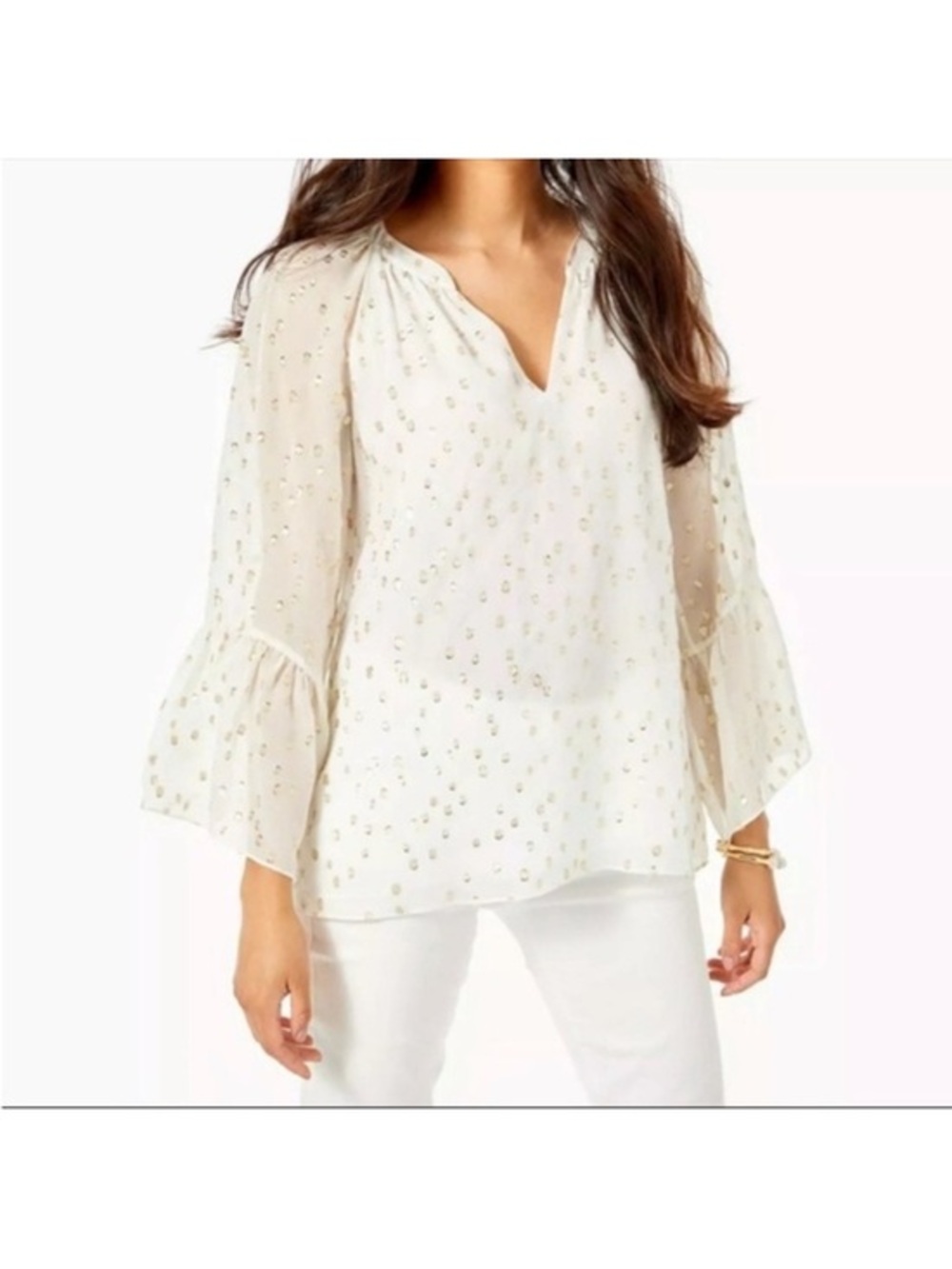 Lilly Pulitzer Matilda Silky Top Coconut Gold Metallic Silk Clip small